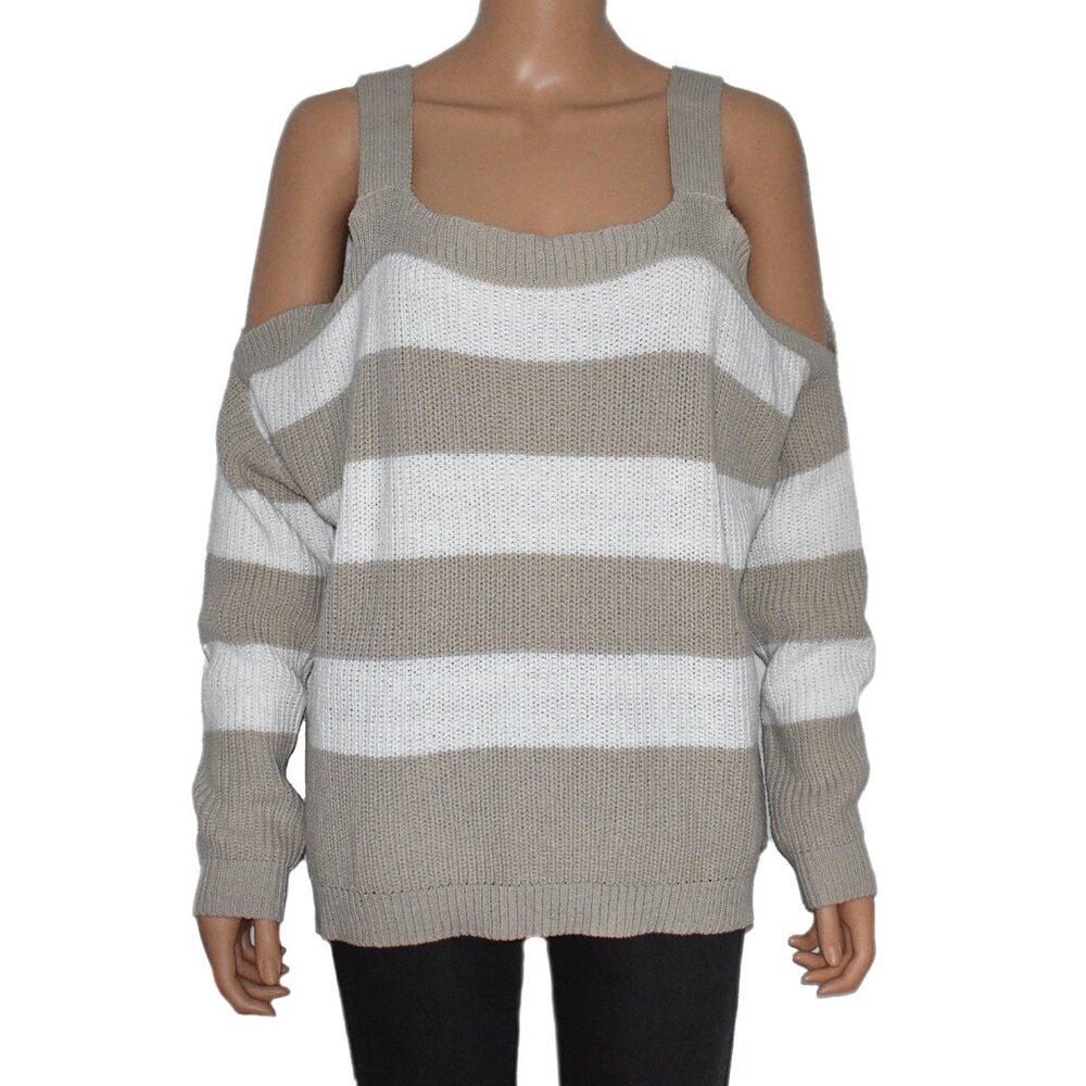 Romeo & Juliet Couture Women’s Pullover Khaki Sweater Open Shoulders Size M